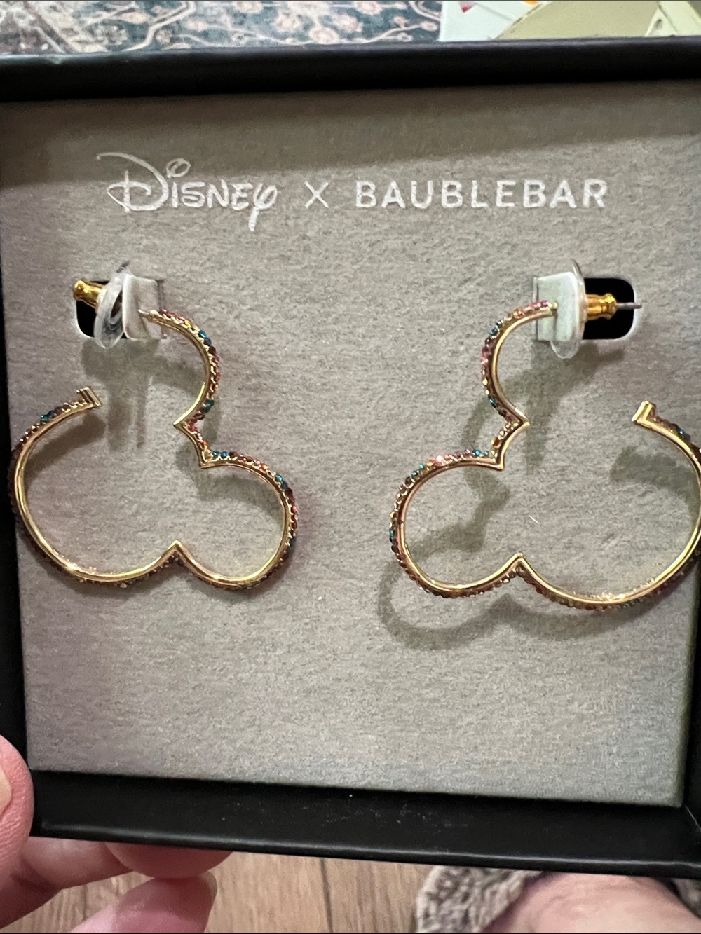 BaubleBar Gold Mickey Outline Hoop Earrings with Multicolor Stones